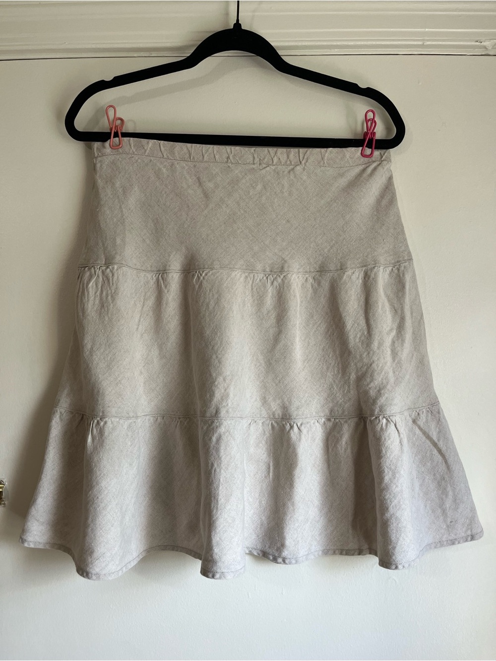 100% Linen Tiered Knee Length Skirt Tan